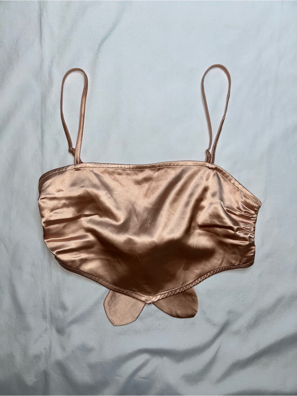 Forever 21 Champagne Satin Tie Back Crop Top Small